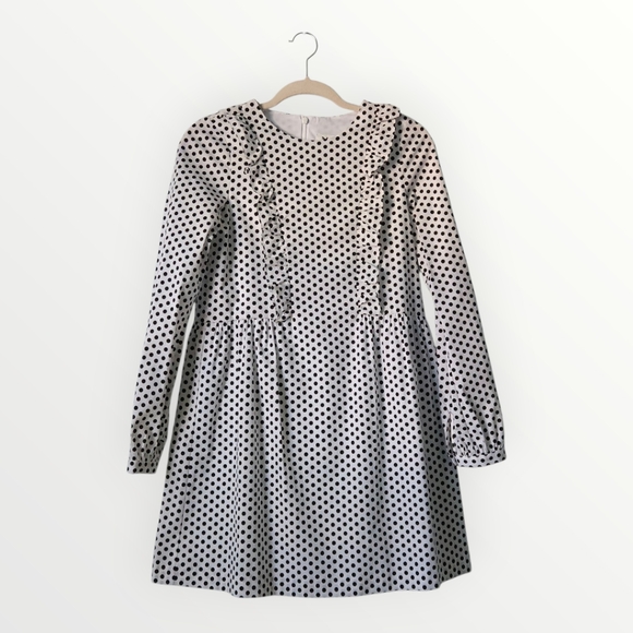 Milly Minis Girls Adeline Dress 16 White Black Polka Dot Ruffle Long Sleeve - Picture 1 of 9